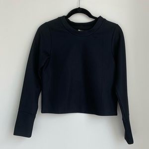Topshop Navy Structured Ribbed Long Sleeve